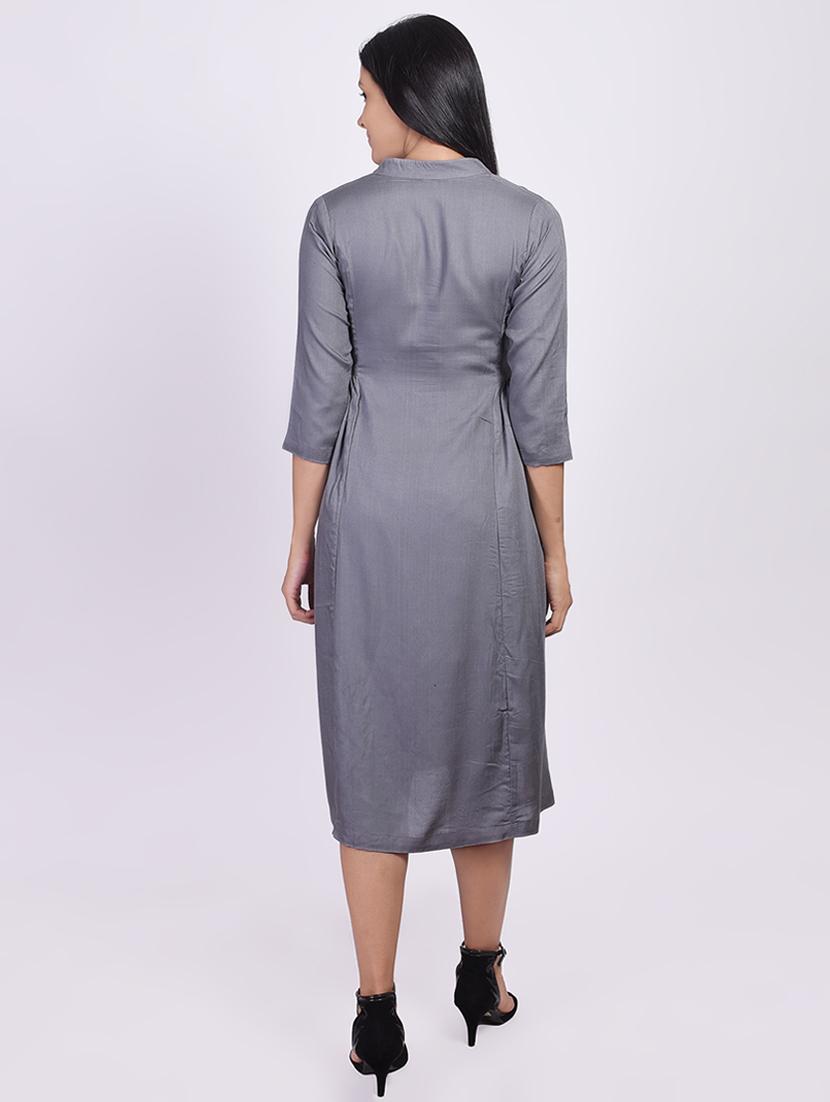 solid a-line ethnic dress - 17717248 - Zoom Image - 3