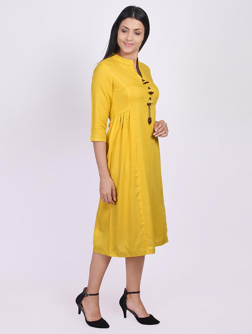 solid a-line ethnic dress - 17717250 - Zoom Image - 2