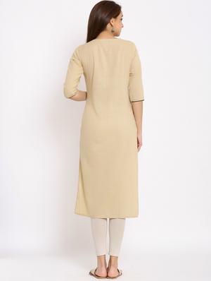 beige embroided straight kurta - 17717258 - Standard Image - 3