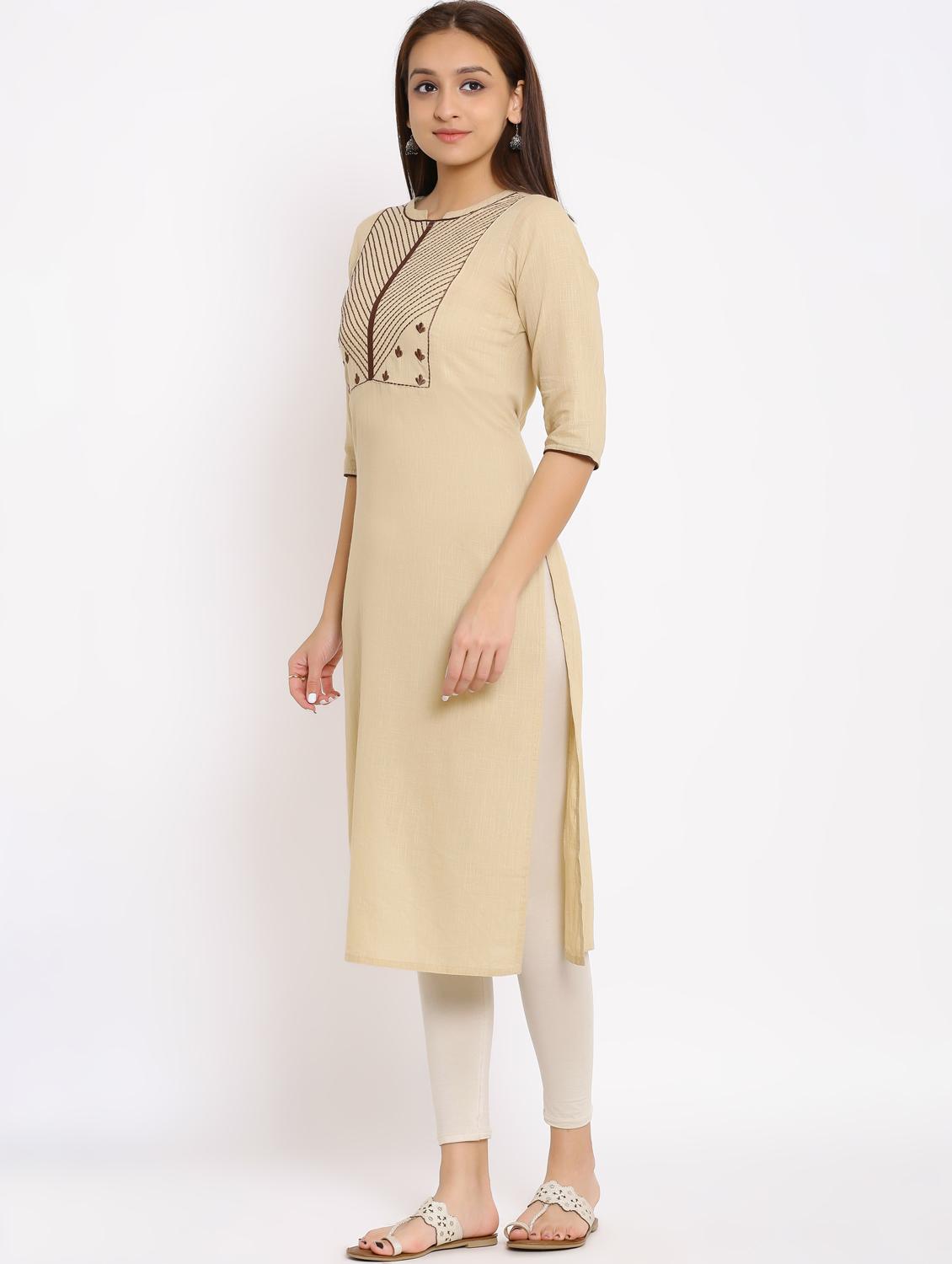 beige embroided straight kurta - 17717258 - Zoom Image - 2