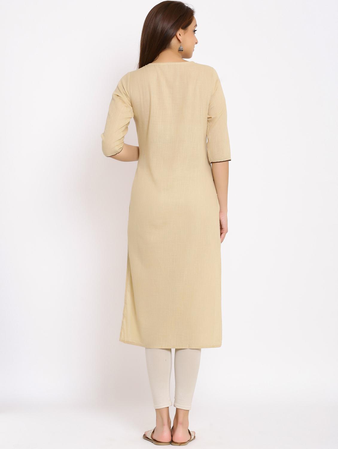 beige embroided straight kurta - 17717258 - Zoom Image - 3