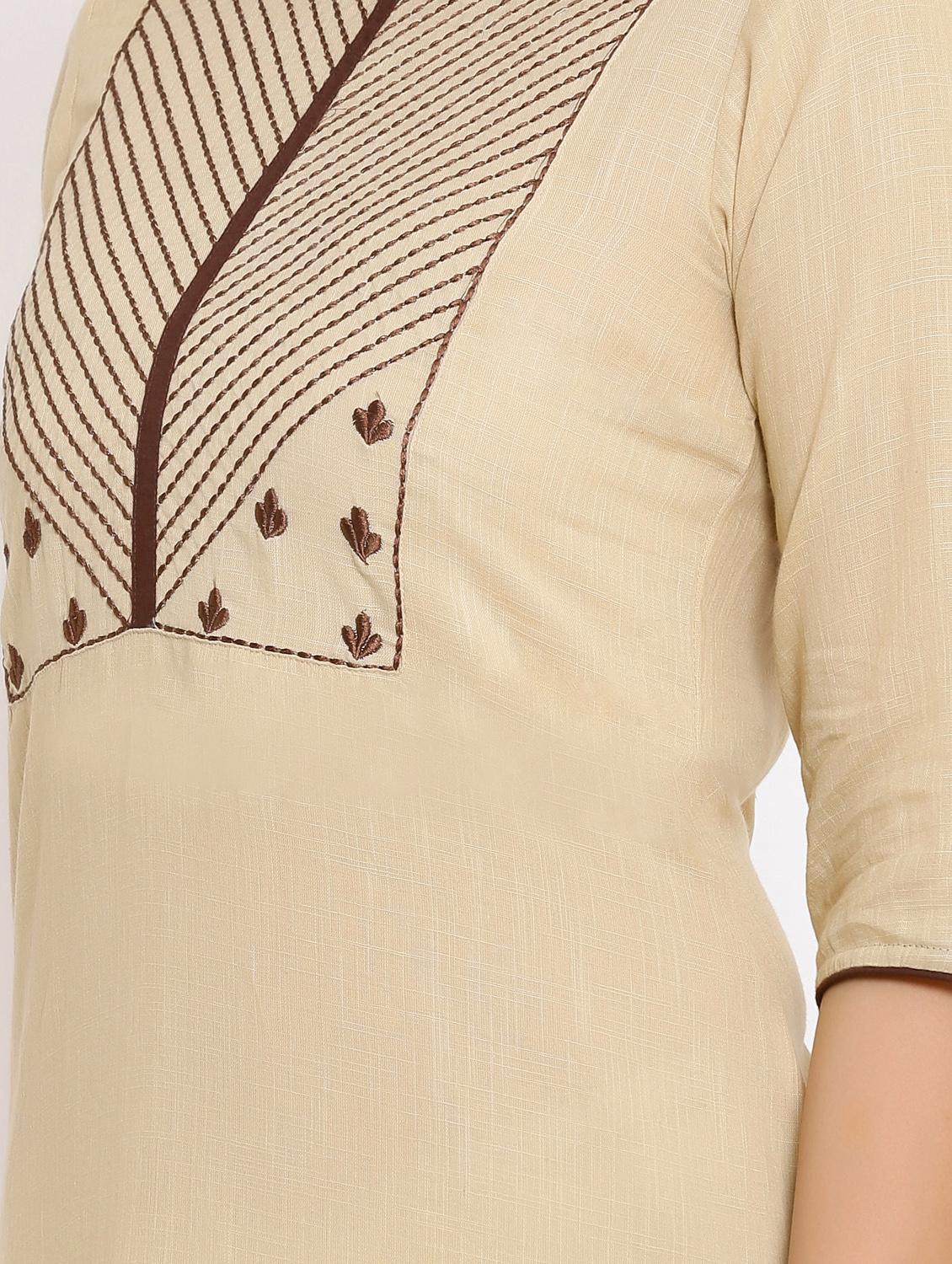 beige embroided straight kurta - 17717258 - Zoom Image - 4