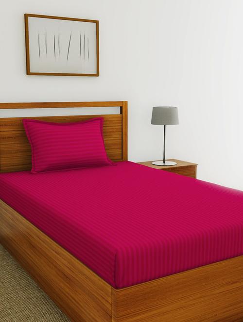 bianca 210tc satin-strie 100% cotton single bedsheet with 1 pillow cover - solid dyed -2pc set- (hilton) abstract-cherry - 17717363 - Standard Image - 1