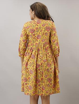 yellow floral fit & flare dress - 17717598 - Standard Image - 3