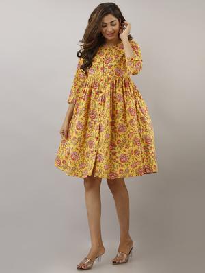 yellow floral fit & flare dress - 17717598 - Standard Image - 4