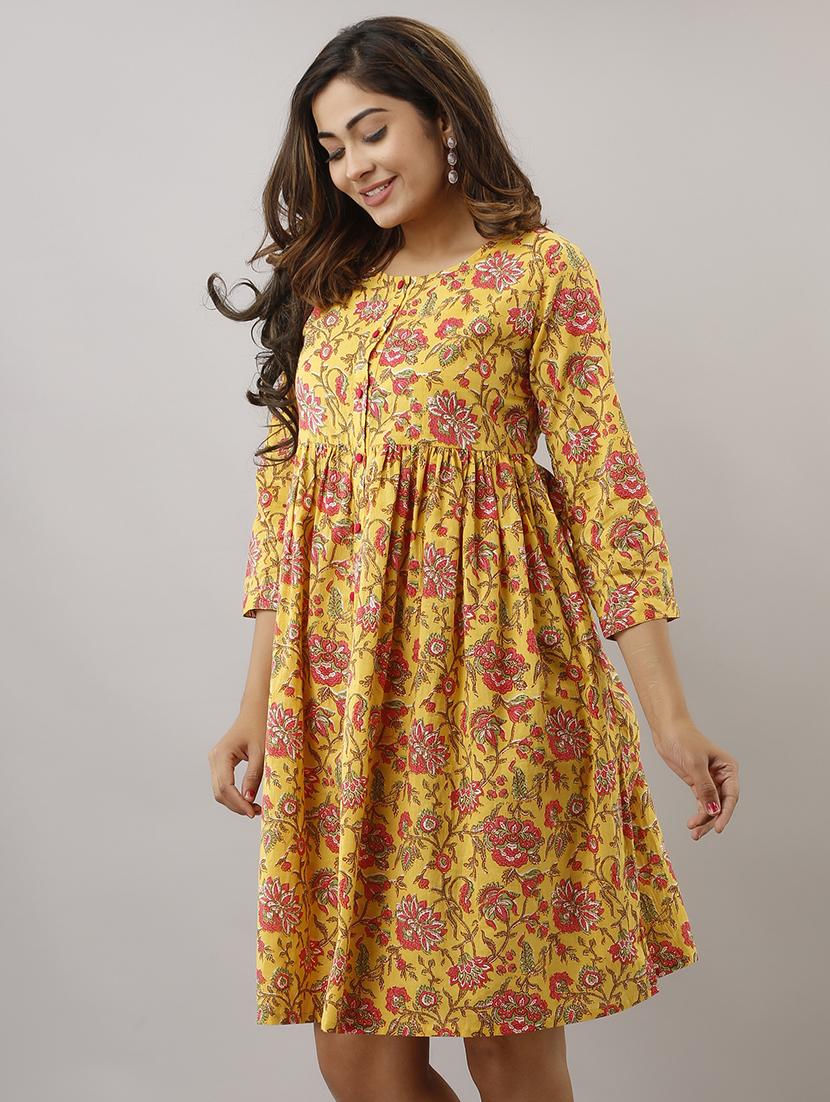 yellow floral fit & flare dress - 17717598 - Zoom Image - 2