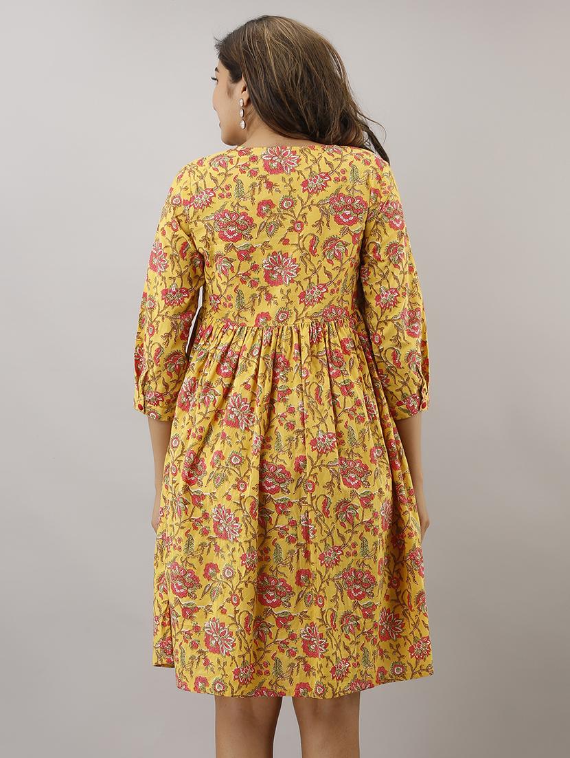 yellow floral fit & flare dress - 17717598 - Zoom Image - 3