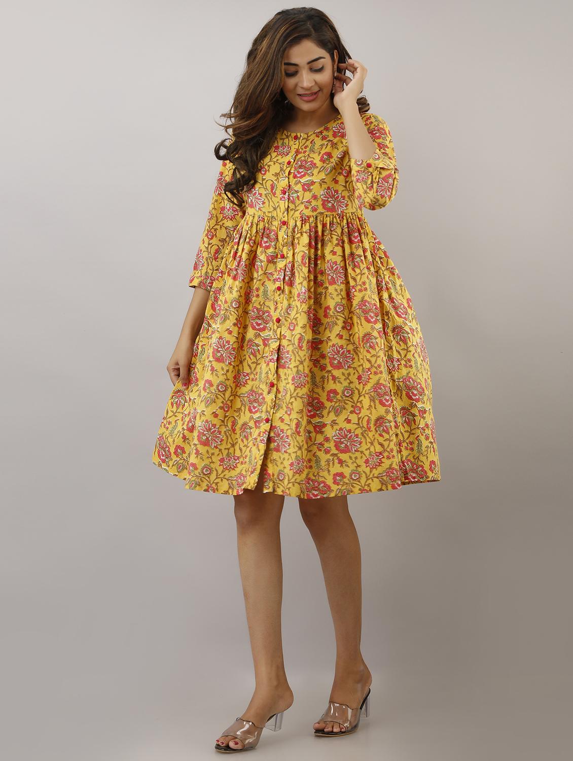 yellow floral fit & flare dress - 17717598 - Zoom Image - 4