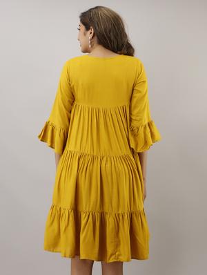 bell sleeved solid tiered dress - 17717599 - Standard Image - 3