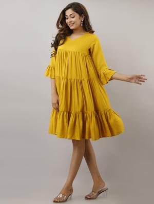 bell sleeved solid tiered dress - 17717599 - Standard Image - 4