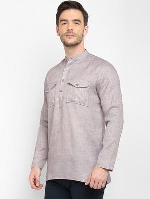 grey solid short kurta - 17718747 - Standard Image - 3