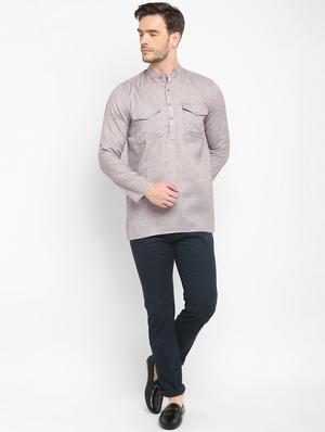 grey solid short kurta - 17718747 - Standard Image - 6