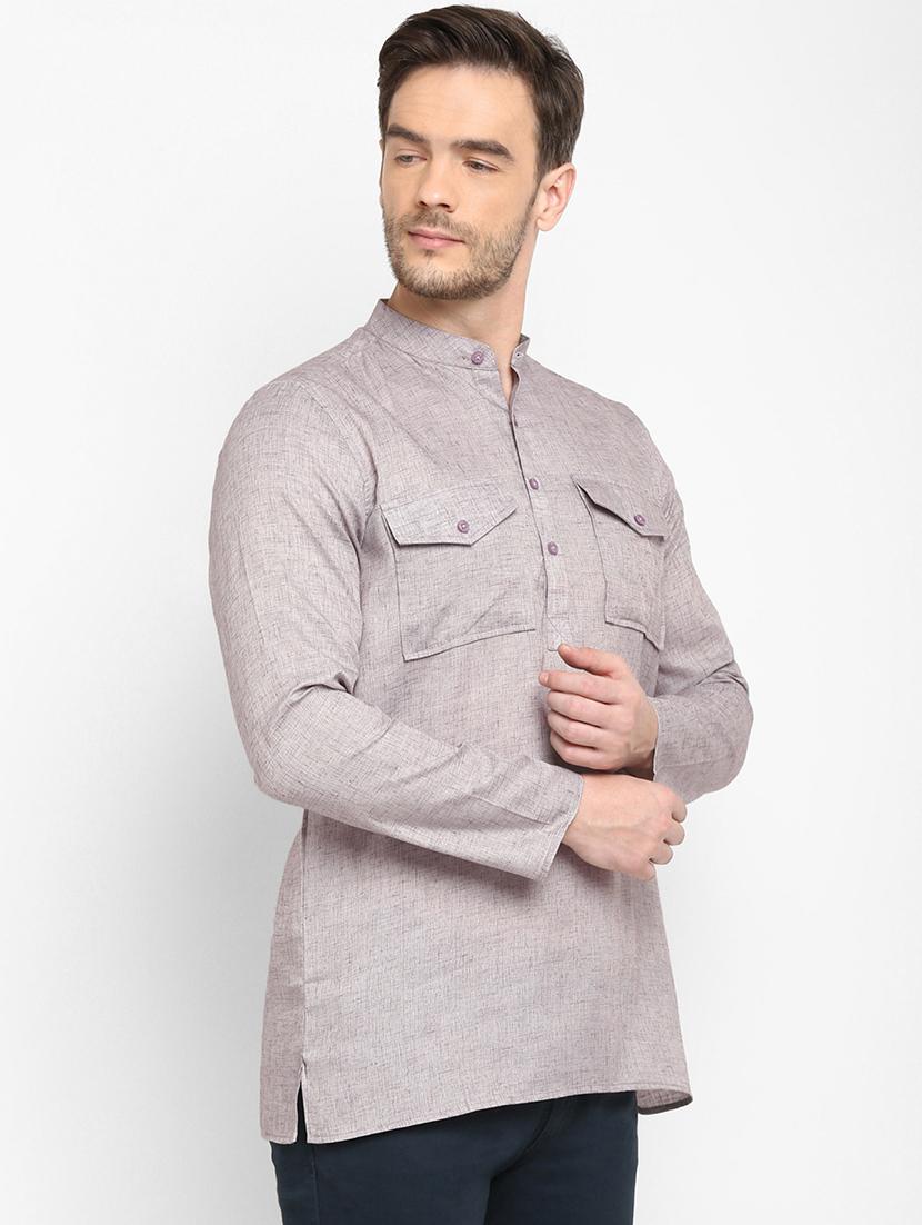 grey solid short kurta - 17718747 - Zoom Image - 2