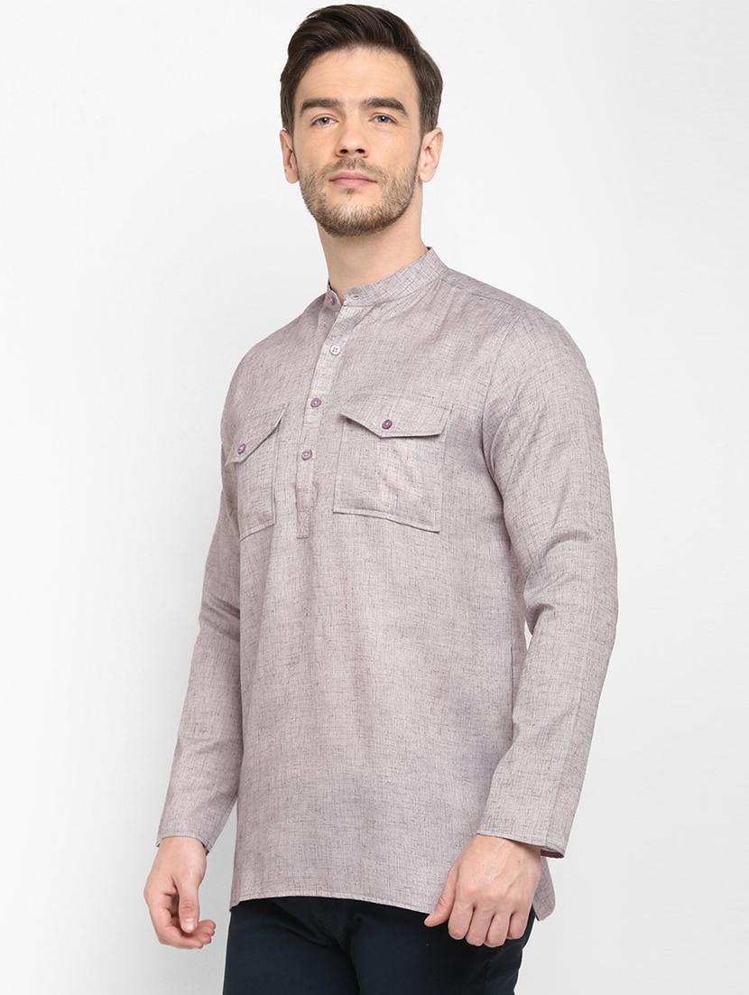 grey solid short kurta - 17718747 - Zoom Image - 3