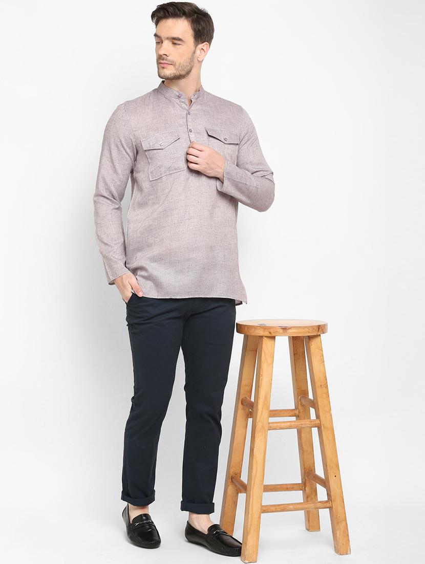 grey solid short kurta - 17718747 - Zoom Image - 5