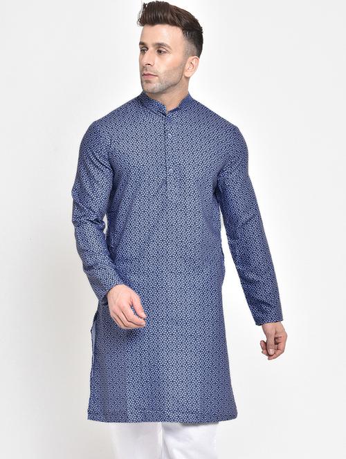 blue printed medium length kurta - 17718776 - Standard Image - 1