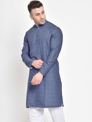 blue printed medium length kurta - 17718776 - Standard Image - 2