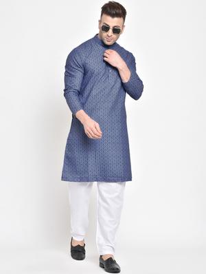 blue printed medium length kurta - 17718776 - Standard Image - 4