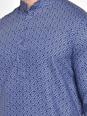 blue printed medium length kurta - 17718776 - Standard Image - 5