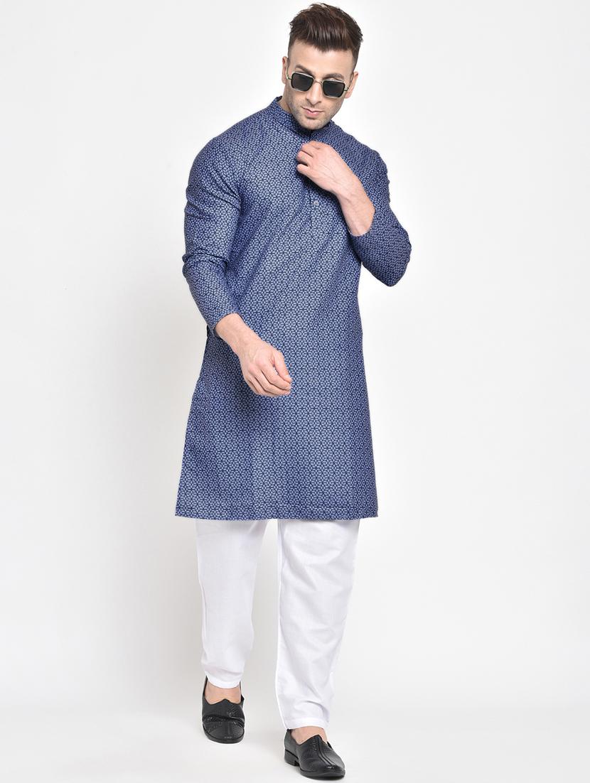blue printed medium length kurta - 17718776 - Zoom Image - 4
