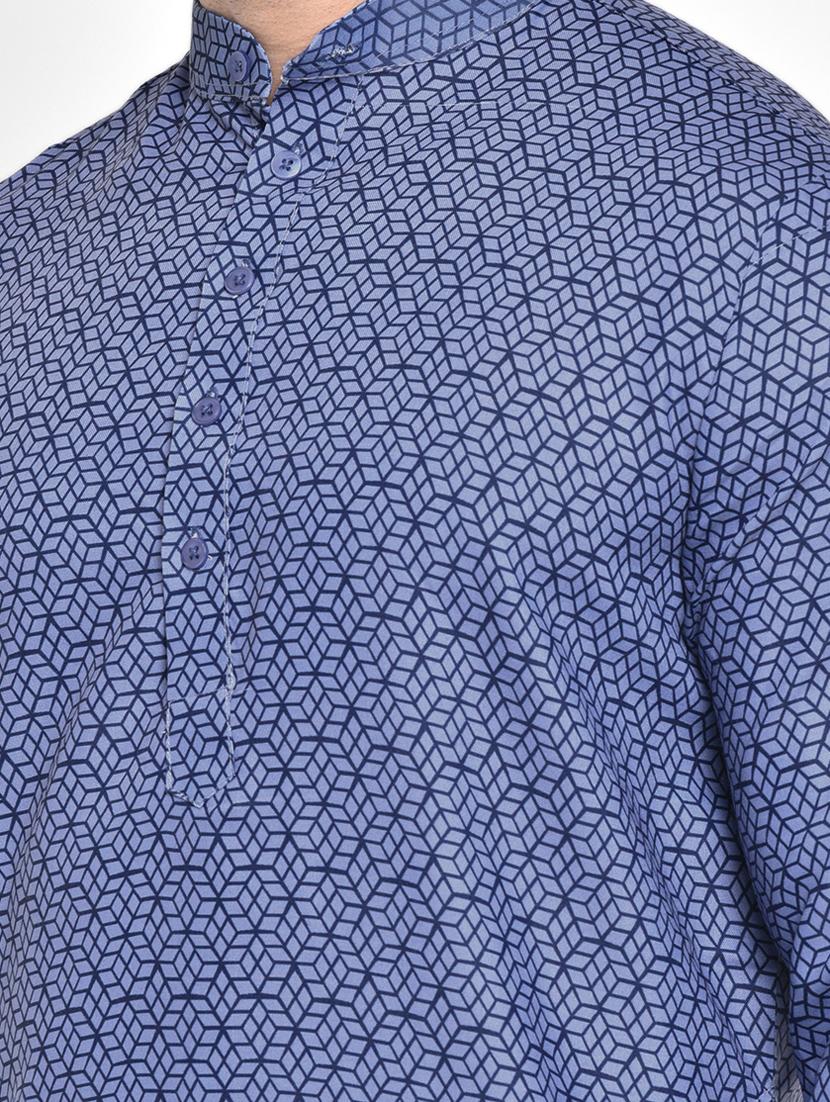 blue printed medium length kurta - 17718776 - Zoom Image - 5