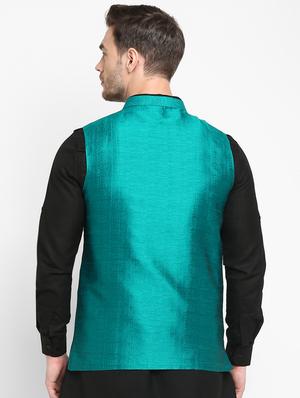 green solid nehru jacket - 17718800 - Standard Image - 3