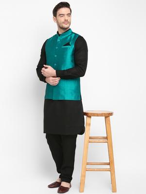 green solid nehru jacket - 17718800 - Standard Image - 4