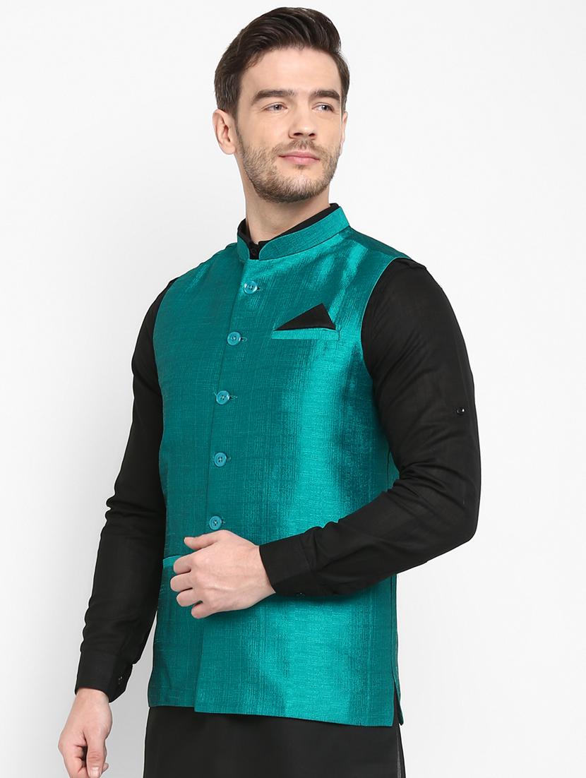 green solid nehru jacket - 17718800 - Zoom Image - 2
