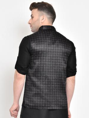 black checkered nehru jacket - 17718811 - Standard Image - 3