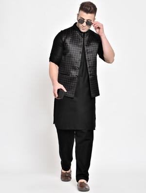 black checkered nehru jacket - 17718811 - Standard Image - 4