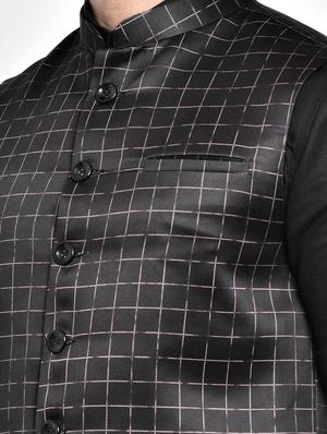 black checkered nehru jacket - 17718811 - Standard Image - 5