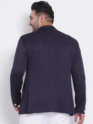 navy blue self design bandhgala casual blazer - 17718849 - Standard Image - 3