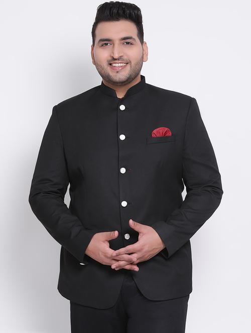 black solid bandhgala blazer - 17718853 -  Standard Image - 0