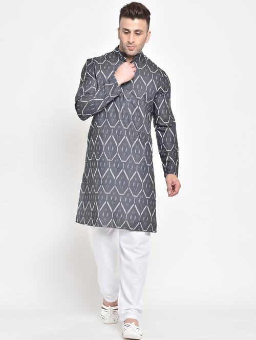 grey printed kurta pyjama set - 17718871 - Standard Image - 1
