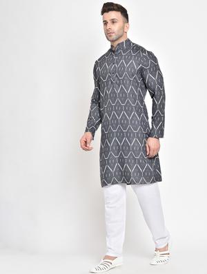 grey printed kurta pyjama set - 17718871 - Standard Image - 3