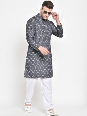 grey printed kurta pyjama set - 17718871 - Standard Image - 5