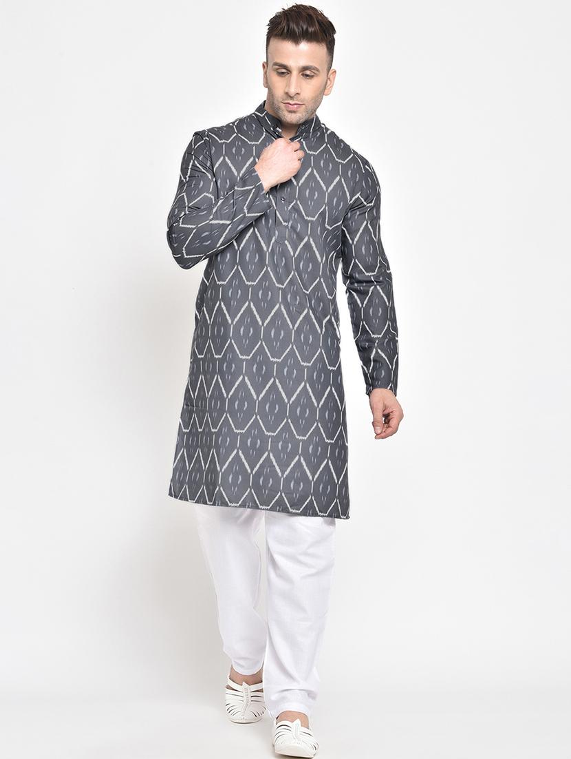 grey printed kurta pyjama set - 17718871 - Zoom Image - 1