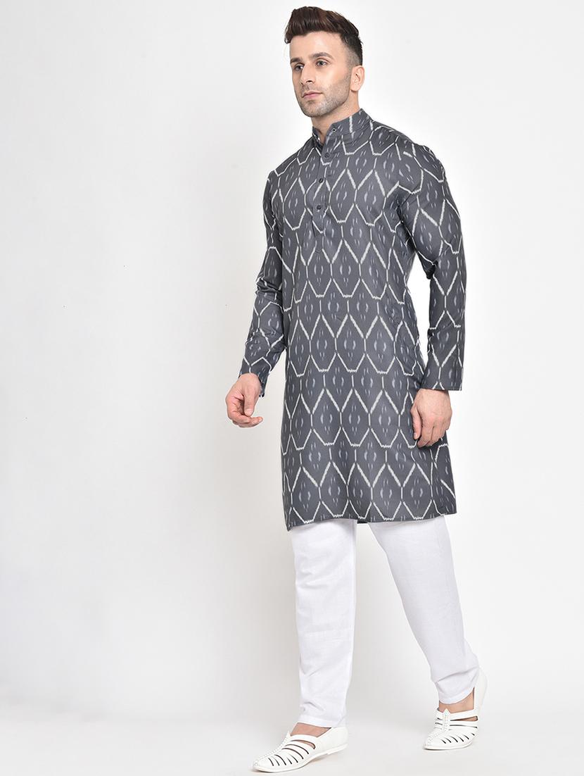 grey printed kurta pyjama set - 17718871 - Zoom Image - 3