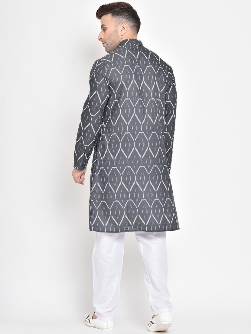 grey printed kurta pyjama set - 17718871 - Zoom Image - 4