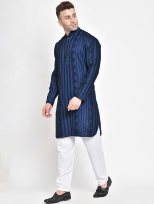 navy blue printed kurta pyjama set - 17718873 - Standard Image - 3