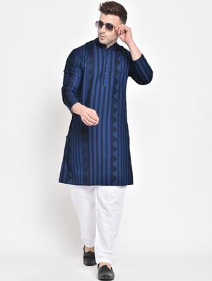 navy blue printed kurta pyjama set - 17718873 - Standard Image - 5