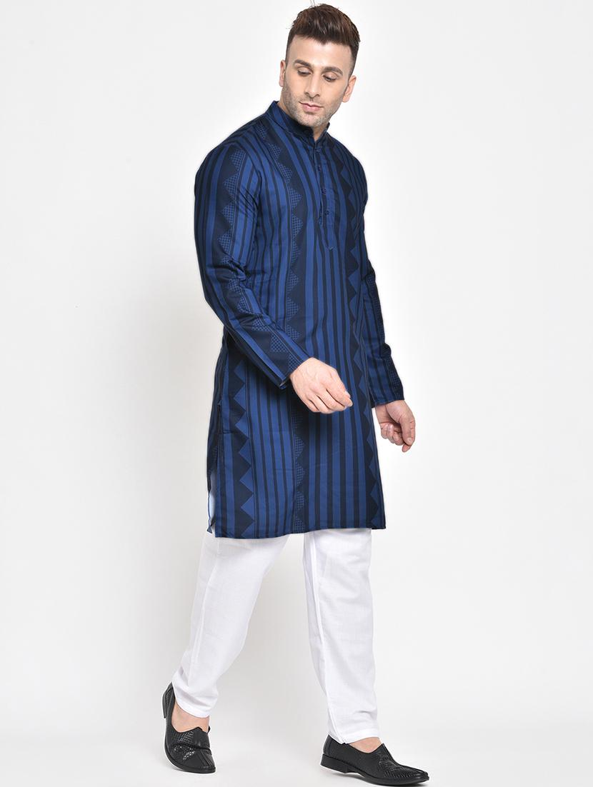 navy blue printed kurta pyjama set - 17718873 - Zoom Image - 2
