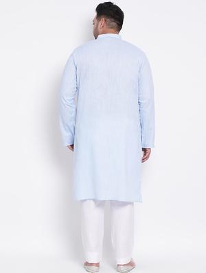 plus size blue solid linen kurta pyjama set - 17718889 - Standard Image - 4