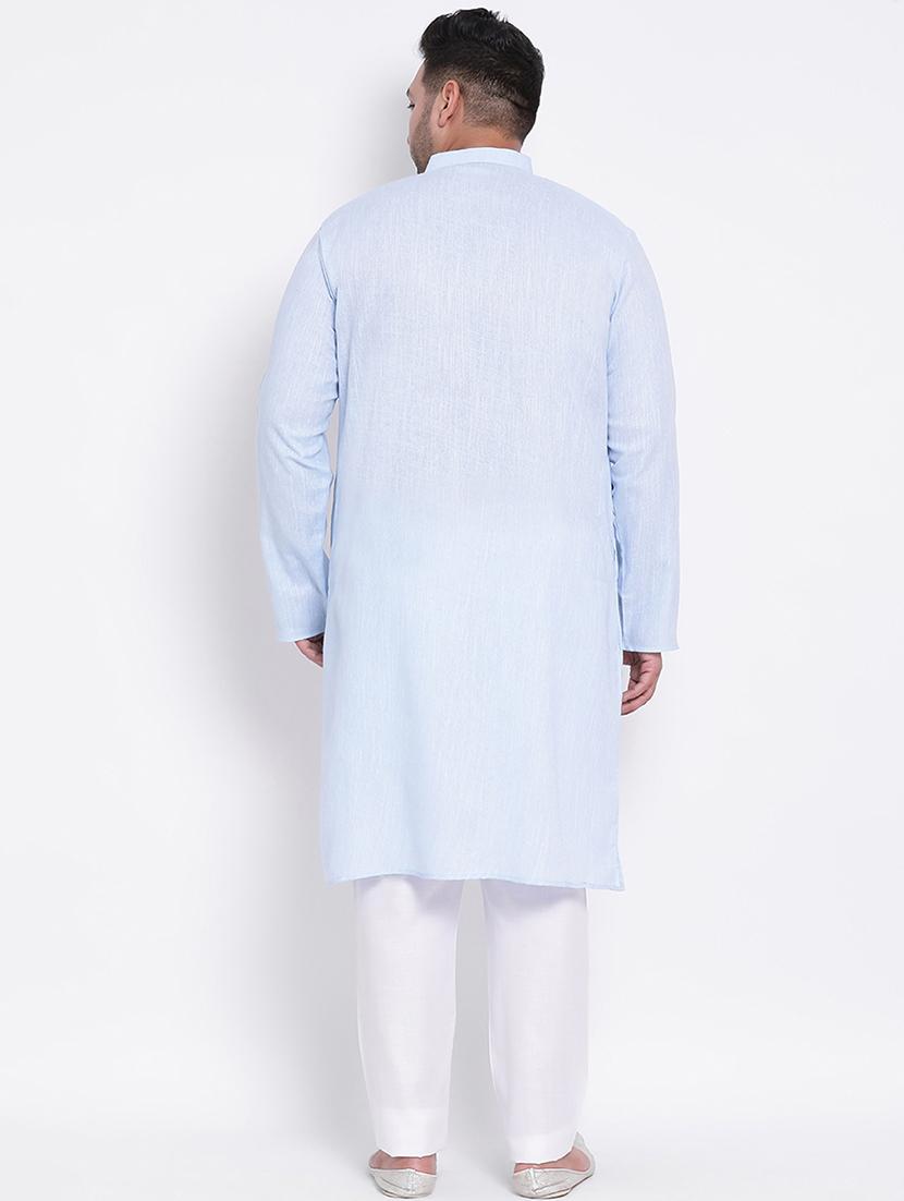 plus size blue solid linen kurta pyjama set - 17718889 - Zoom Image - 4