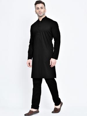 black solid kurta pyjama set - 17718898 - Standard Image - 3