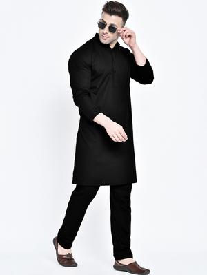 black solid kurta pyjama set - 17718898 - Standard Image - 5