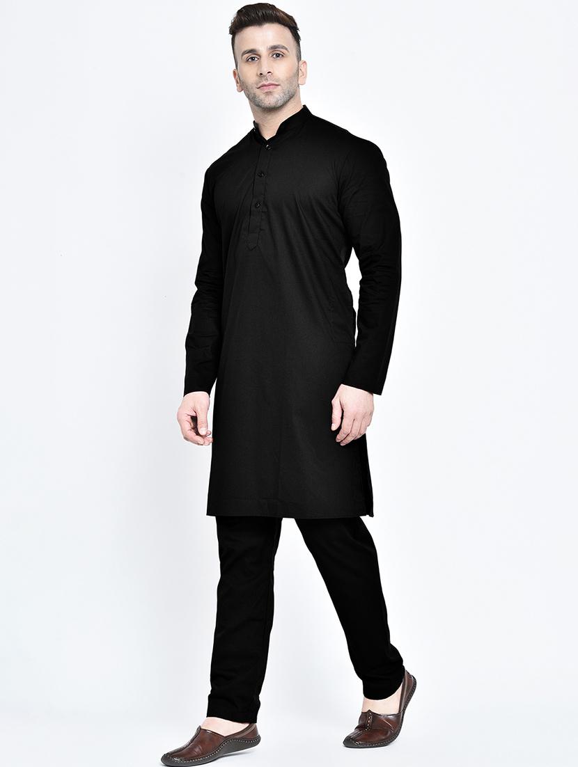 black solid kurta pyjama set - 17718898 - Zoom Image - 3