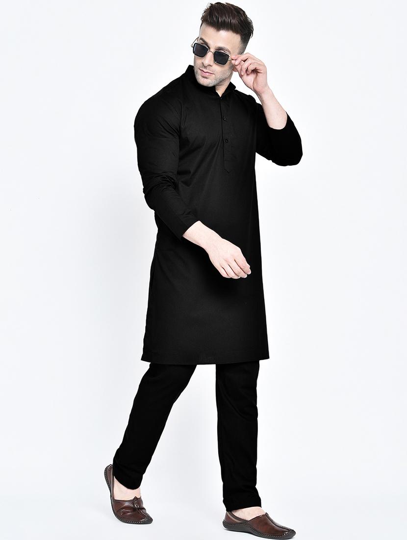 black solid kurta pyjama set - 17718898 - Zoom Image - 5