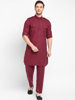maroon solid pathani set - 17718907 - Standard Image - 3