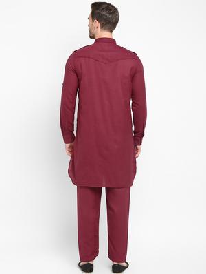 maroon solid pathani set - 17718907 - Standard Image - 5